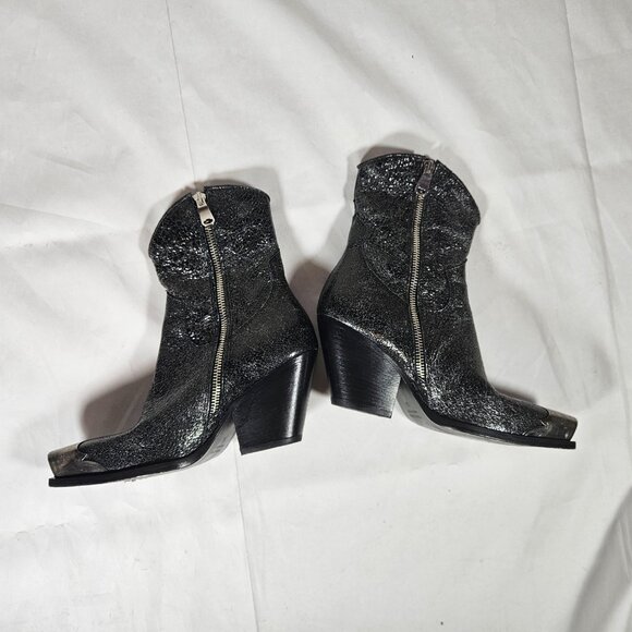 Free People Vero Cuoio Metallic Black Brayden Ankle Boots Silver Toe Sz 36 or 6 - Picture 6 of 10